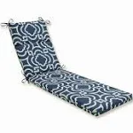 Pillow Perfect Trellis Indoor/Outdoor Split Back Chaise Lounge Cushion with Ties Plush Fiber Fill, Weather, and Fade Resistant, 72.5" x 21", Blue Carmody Navy