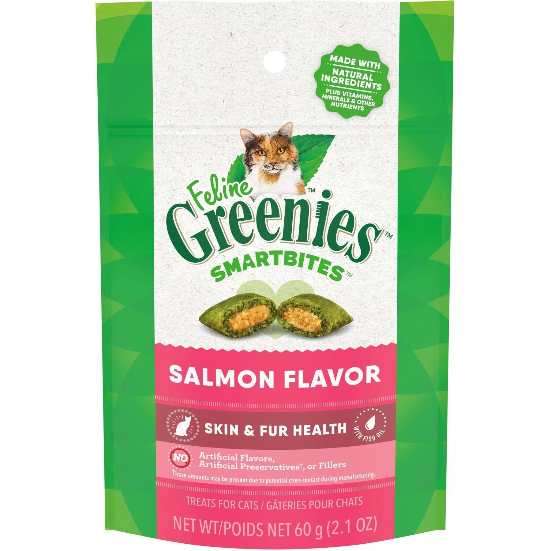 Greenies Feline SmartBites Skin and Fur Health Salmon Flavor Cat Treats