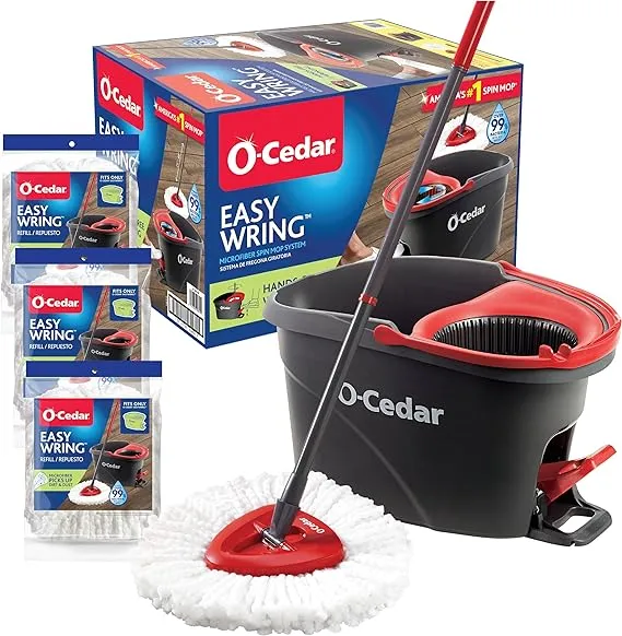 O Cedar EasyWring Microfiber Spin Mop & Bucket Floor Cleaning System with 3 Extra Refills