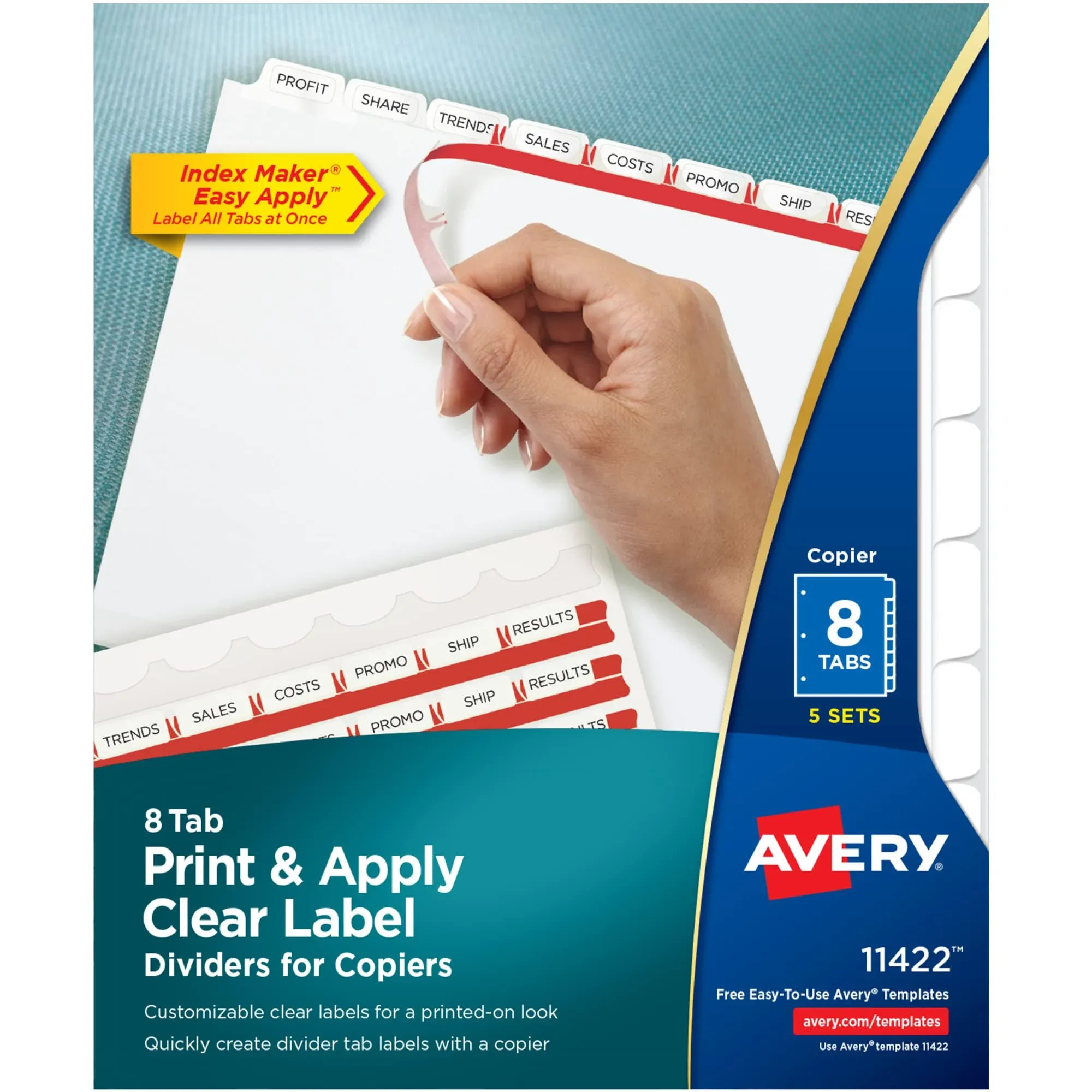 Avery Index Maker Clear Label Copier Dividers White Tabs 8 Tab 5 Sets per Pack 11422