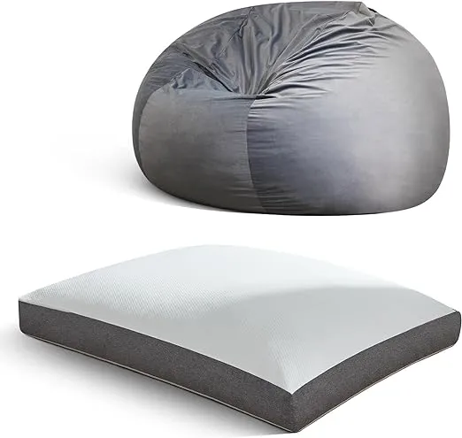 Molblly Bean Bag Chairs Variable Shape from Bean Bag to Bed for Adults with Memory Foam Filling, Giant Bean Bag Sofa Ergonomic Support for Back to The Whole Family(Grey, Full)