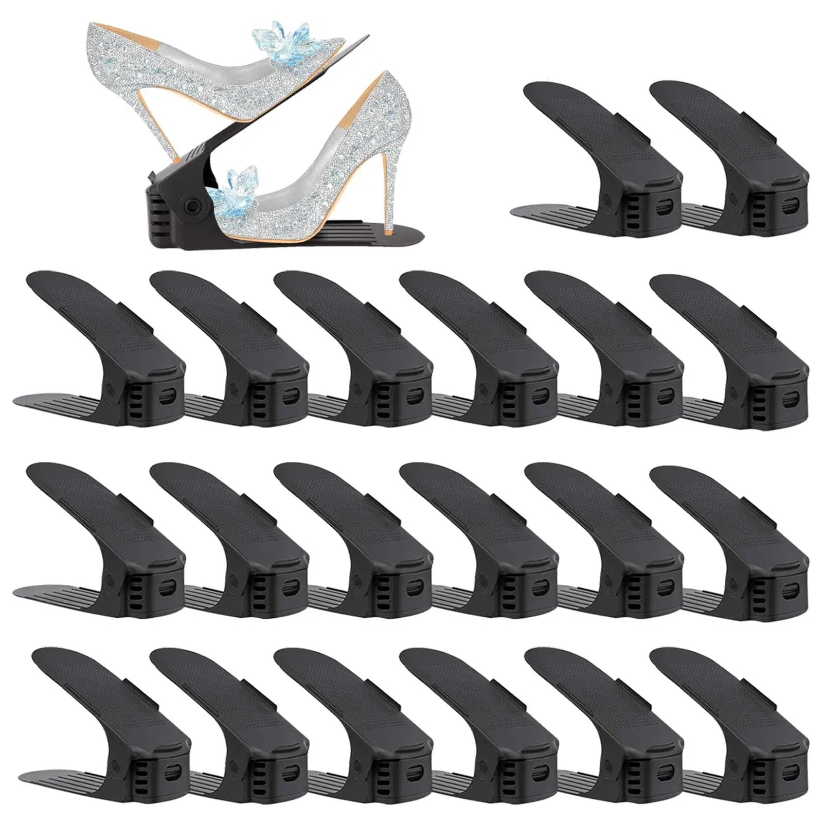 Soerreo Shoe Slot Storage Box Adjustable Shoe Rack Save Space Suitable for High Low Heels, Sneakers and Sandals (20 Piece Set)