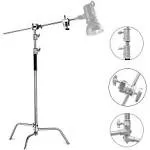 NEEWER Pro 100% Stainless Steel Heavy Duty C Stand with Boom Arm, Max Height 10.5ft/320cm Photography Light Stand with 4.2ft/128cm Holding Arm, 2 Grip Head for Studio Monolight, Softbox, Reflector