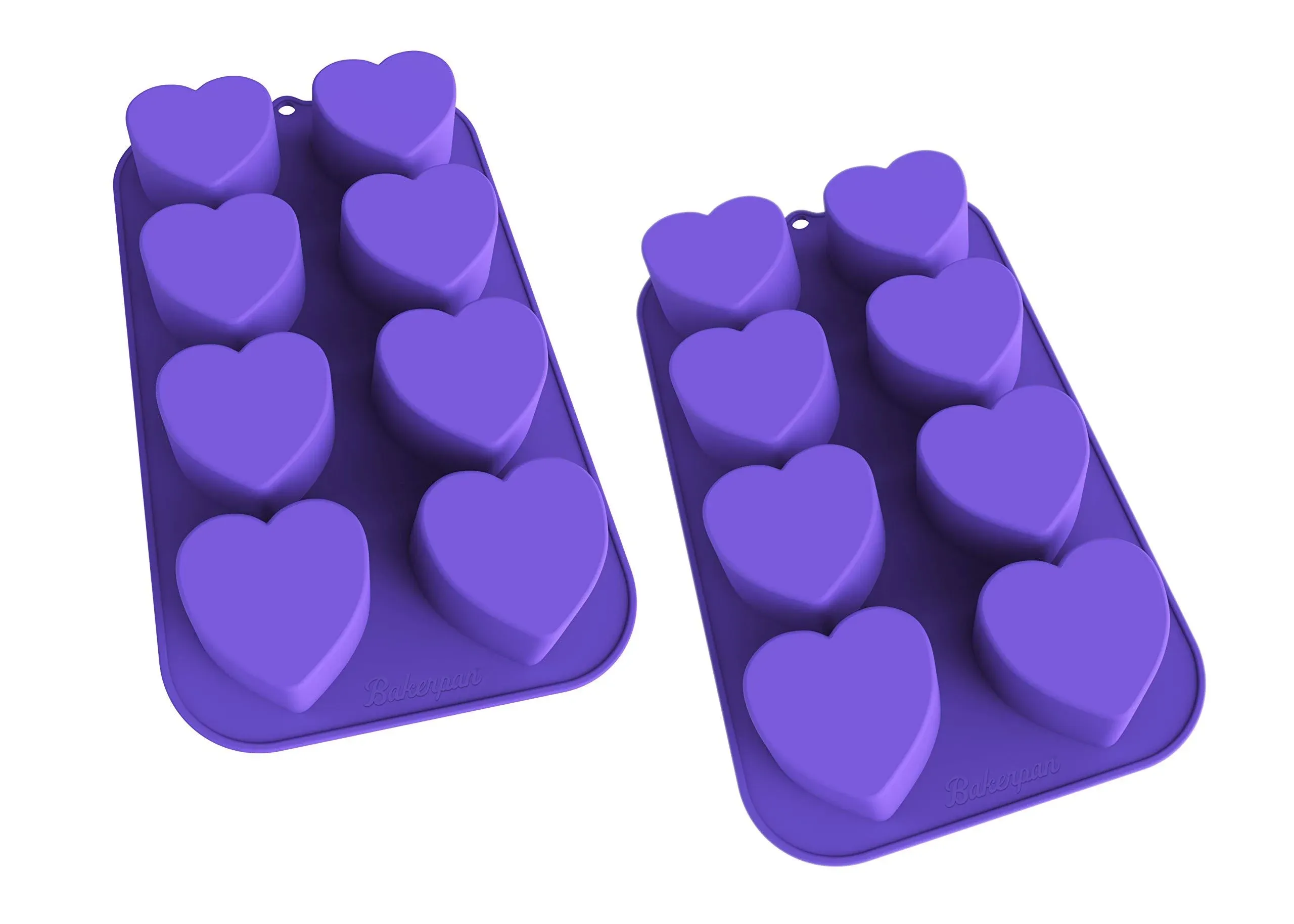 Bakerpan Silicone Heart Mold for Baking, Mini Cake Heart Pan, Valentine's Day Silicone Mold, Heart Muffin Baking Tray, 2 1/4 Inch Hearts, Heart Silicone Mold - 8 Cavities - Set of 2