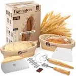 Sourdough Bread Proofing Baskets and Baking Supplies, A Complete Bread Making Kit Including Two 10" Oval Bannetons, Brea