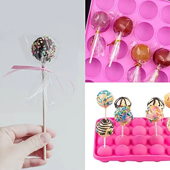 Hycsc 20 Cavity Silicone Cake Pop Mold Kits - Cake Pop Tray with 60pcs Cake Pop Sticks, Bags, Twist Ties, Great for Cake Pop Maker , Lollipop Mold,