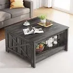 YITAHOME Coffee Table Farmhouse Coffee Table with Storage Rustic Wood Cocktail Table,Square Coffee Table for Living Meeting Room with Half Open