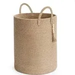 Goodpick Tall Wicker Laundry Basket with Handles, Boho Decorative Storage Basket for Living Room, Bedroom, Entryway, Bathroom, Large Woven Blanket Basket for Pillows, Towels, Shoes, Jute, 16" x 20"