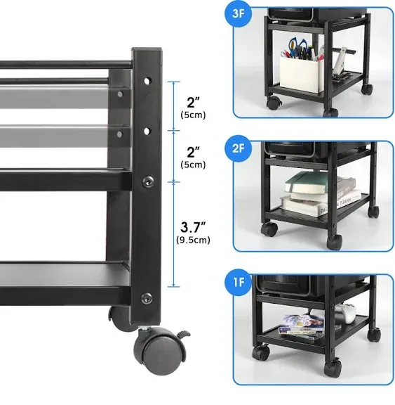 J JACKCUBE DESIGN 2 Tier Computer Tower Stand for Desktop CPU, Gaming PC Holder, Mobile Rolling Cart for Under Desk with Caster Wheels, Office Desk Accessories- MK712A