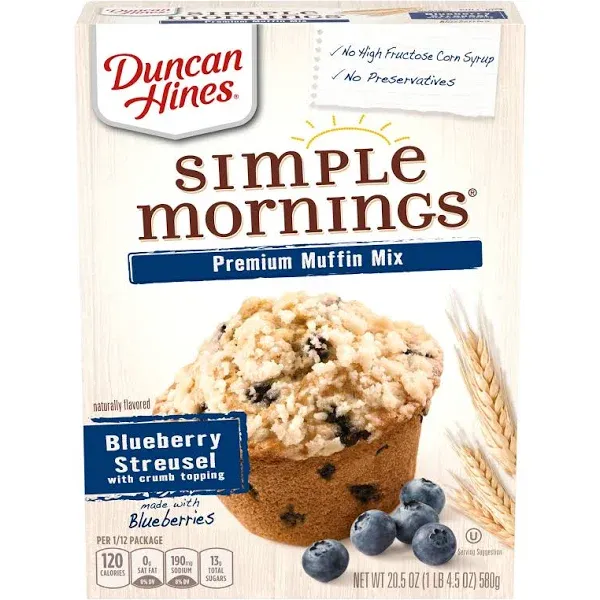 Duncan Hines Simple Mornings Blueberry Streusel Muffin Mix 20.5 oz Box