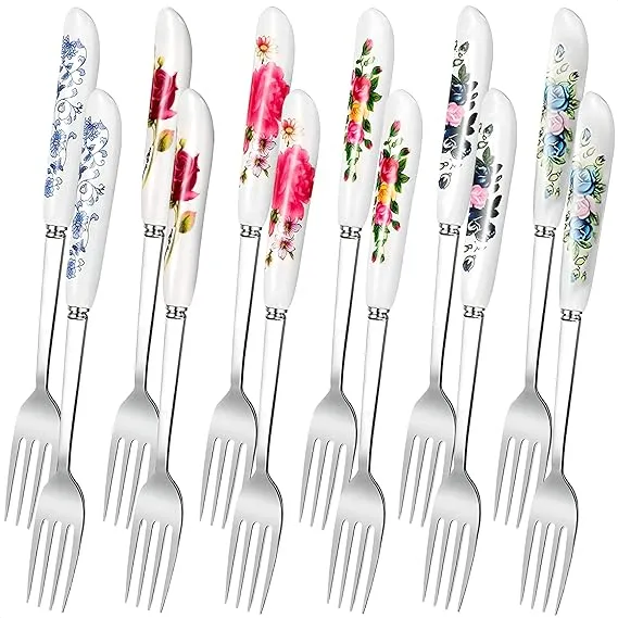 Dinner Stainless Steel Forks Silverware 6pcs Dinner Fork With Ceramic Handle Sta