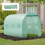 Outsunny Replacement Greenhouse Cover Tarp with 12 Windows for Ventilation & Zipper Door, Green - 10'x6.6'x6.6'