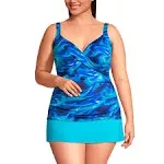 Lands' End Women's Plus Size Chlorine Resistant V-Neck Wrap Underwire Tankini ...