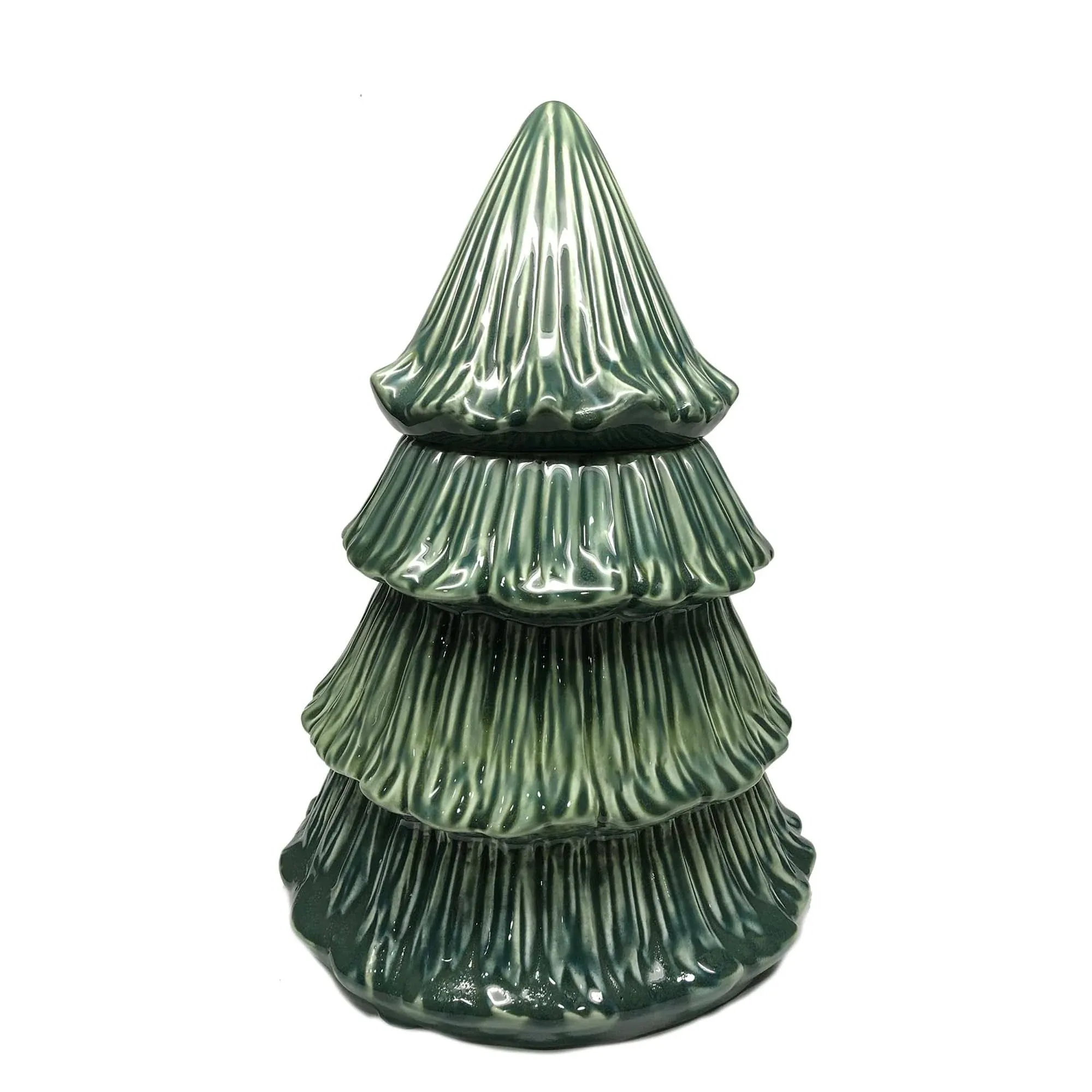 Mary Square 46367 Forest Green Christmas Tree 13 inch Hand Painted Ceramic Cookie Jar Canister