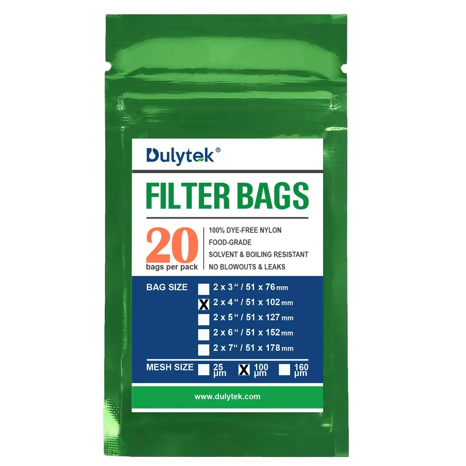 Dulytek® Premium Rosin Press Nylon Filter Bags, 2" x 4", Various Micron Mesh Sizes Available, and Free Packing Card - Zero Blowouts