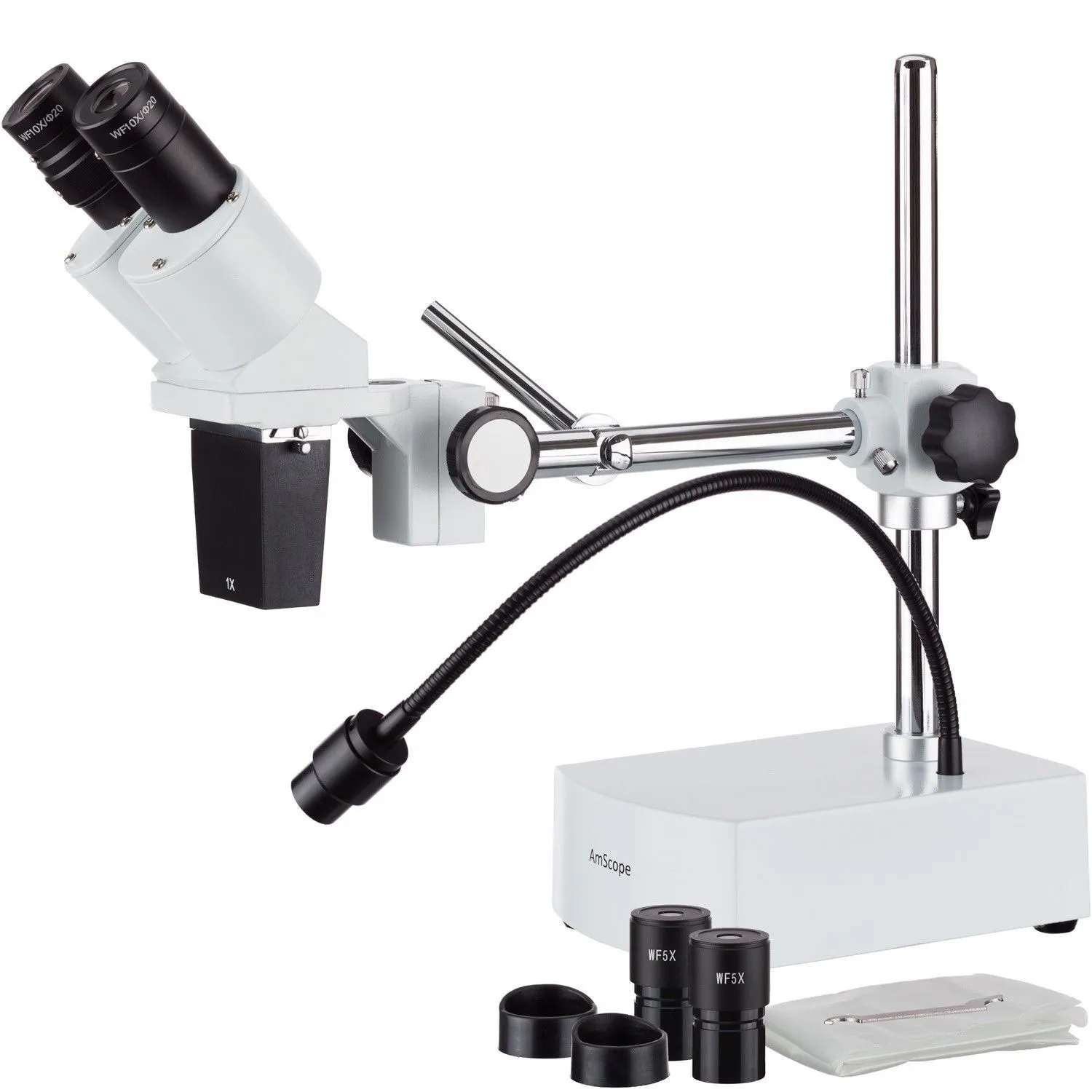 Amscope SE400 x 5X 10x Binocular Boom Arm Stereo Microscope with LED Gooseneck Light