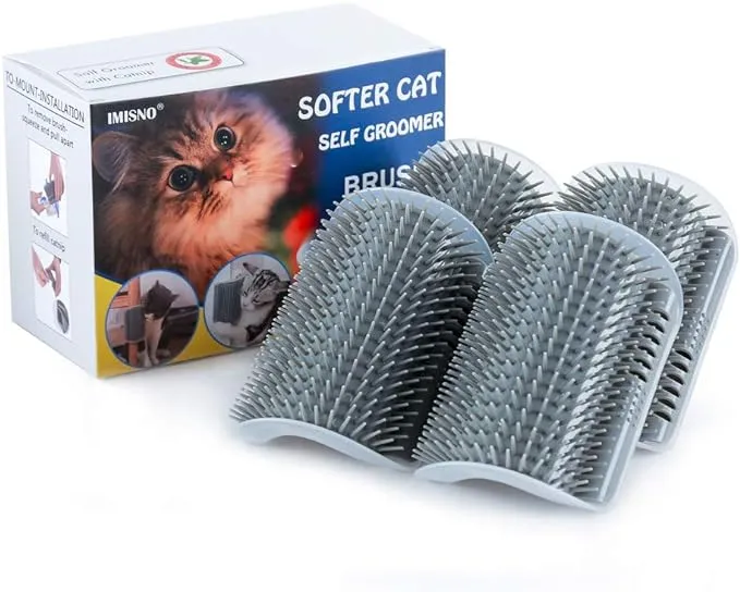 4 Pack Cat Self Groomer with Catnip Pouch,Cats Corner Massage Comb Grooming Brush Tool for Kitten Puppy (2 Black/2 Grey)