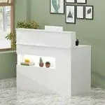 Reception Desk Front Counter Desk with Lights, Reception Counter for Sale, Lockable Drawers & Cabinet, for Clinic Salon White (47.2w x 19.7D x 39.2h),