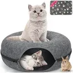 Medium 20 Inch,Cat Tunnel Bed,HOMAGICO Peekaboo Cat Cave with Pet Blanket,Detachable Donut Tunnel Bed for Indoor Cats,Exercise Scratching & Hideway Cat Nest,Cat Up to 8 lbs(Dark Grey)