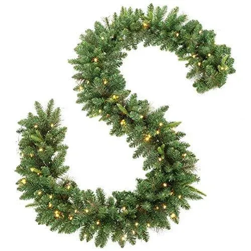 LIFEFAIR 9 FT by 12 Inch 50 Warm Lights Christmas Garland LF-57HC-SD-CG-005