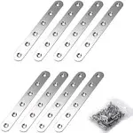 Sumnacon 8 Pcs Stainless Steel Flat Plates - 6 Inch Heavy Duty Mending Plate Straight Corner Brace Brackets Connector Furniture Repair Fixing Joint with Screws, Silver