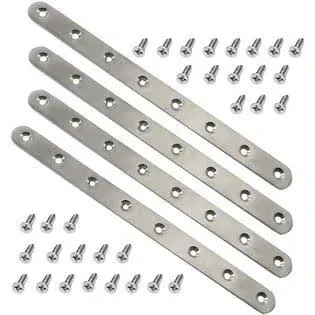 4 Pcs 245mm / 9.7&#034; Length 8 Hole Stainless Steel Straight Corner Brackets Flat F