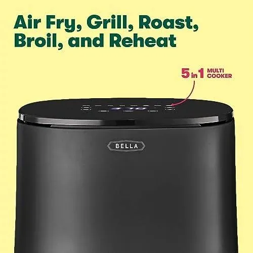 BELLA 3 Qt Touchscreen Air Fryer Oven and 5-in-1 Multicooker with Removable NonstickDishwasher Safe Crisping Tray and Basket, 1400 Watt Heating System, Matte Black