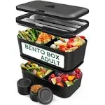 Umami Large Bento Box Adult Lunch Box Space-Saving Nestable Design w/4 Utensils, 2 Sauce Jars, Versatile, Leakproof Bento Lunch Box, Microwavable, Dishwasher Safe Lunch Containers for Adults