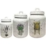 Set of 3 Stoneware Canisters with Beehive, Lavender, and Bees, Decorative Kitchen Canister Sets  for Tea, Sugar  Flour Storage