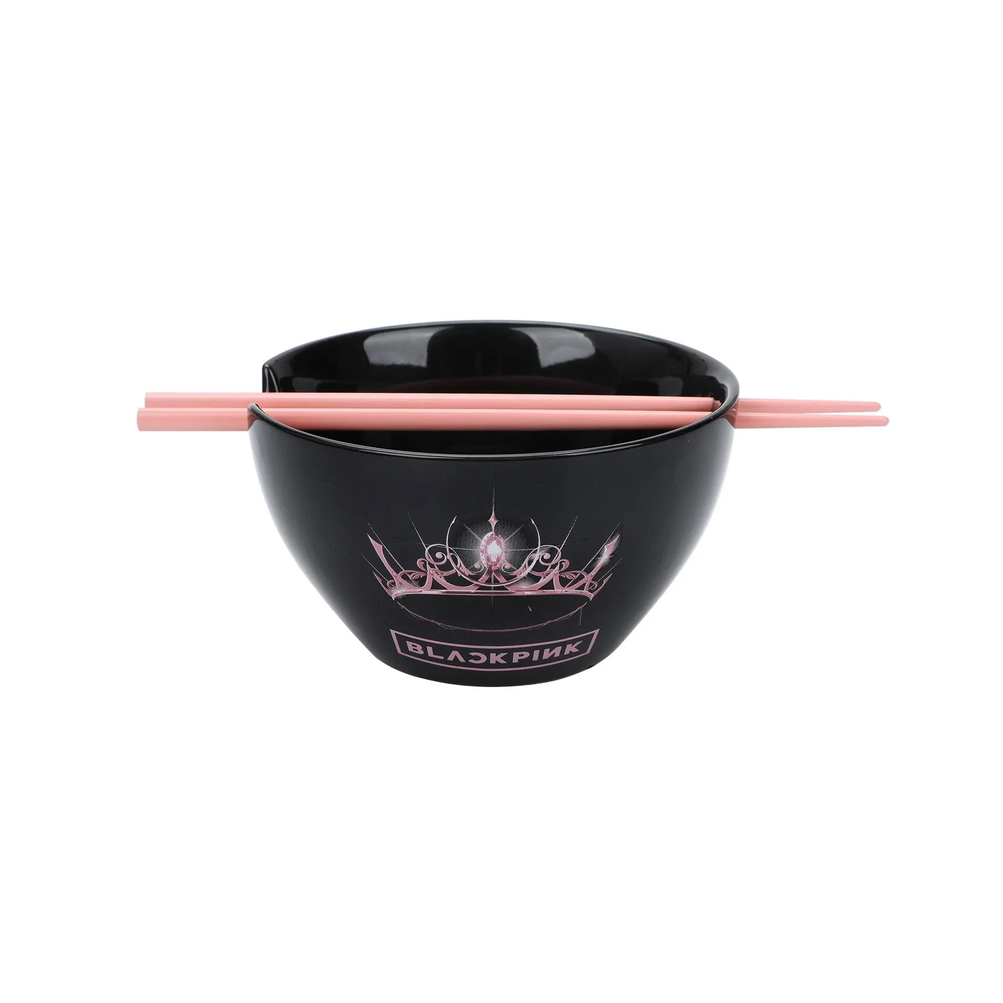 Blackpink Crown and Logo Ceramic Ramen Bowl and Plastic Chopsticks Set