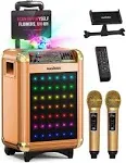 MASINGO Karaoke Machine for Adults &amp; Kids with 2 Wireless Microphones - Porta...