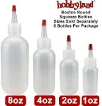 Hobbyland Squeeze Bottles, LDPE Plastic Bottles, Natural Boston Round Bottles, Yorker Spout Red Caps, Tips Have .30 Hole (1oz, 6 bottles)