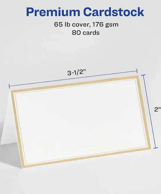 Avery Tent Cards 2" x 3.5" White/Gold Matte Table Tent Laser/Inkjet 80 Total