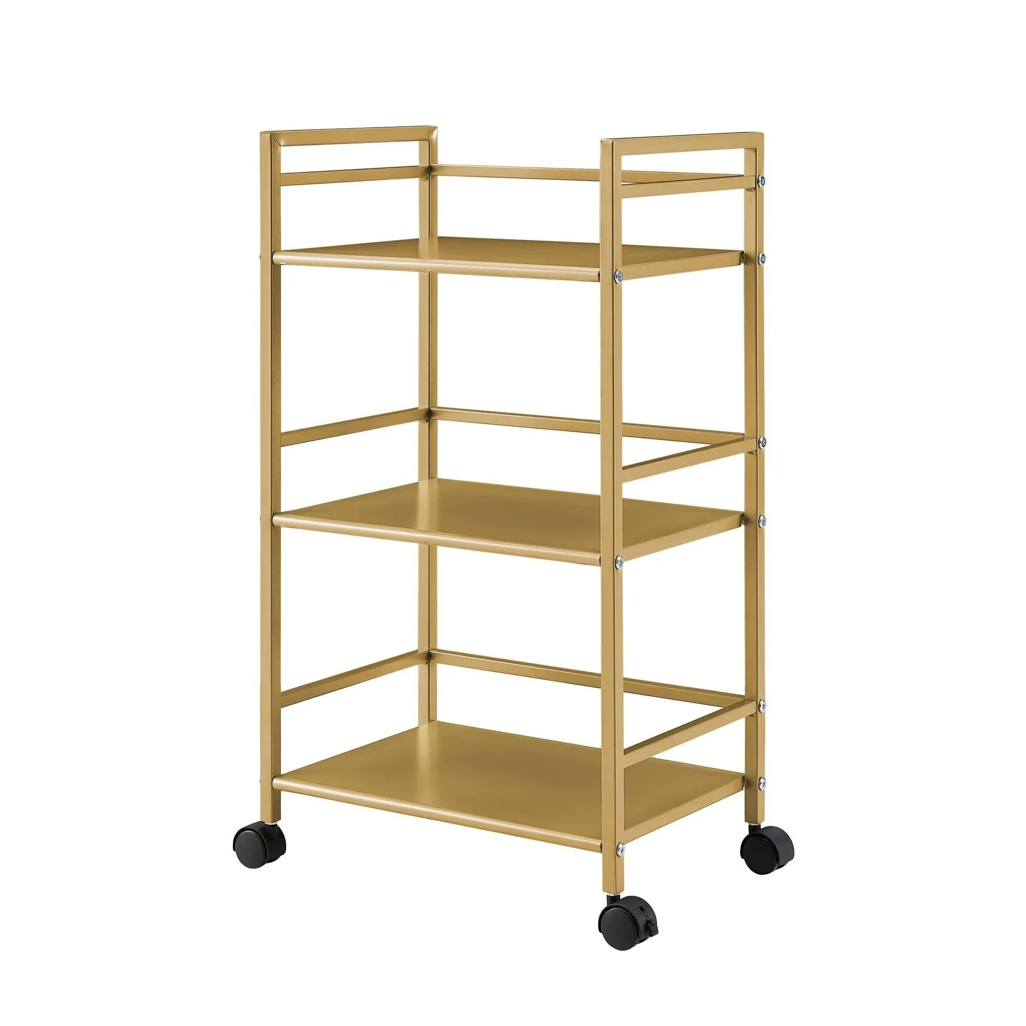 Novogratz Helix 3 Shelf Metal Rolling Utility Cart - Gold