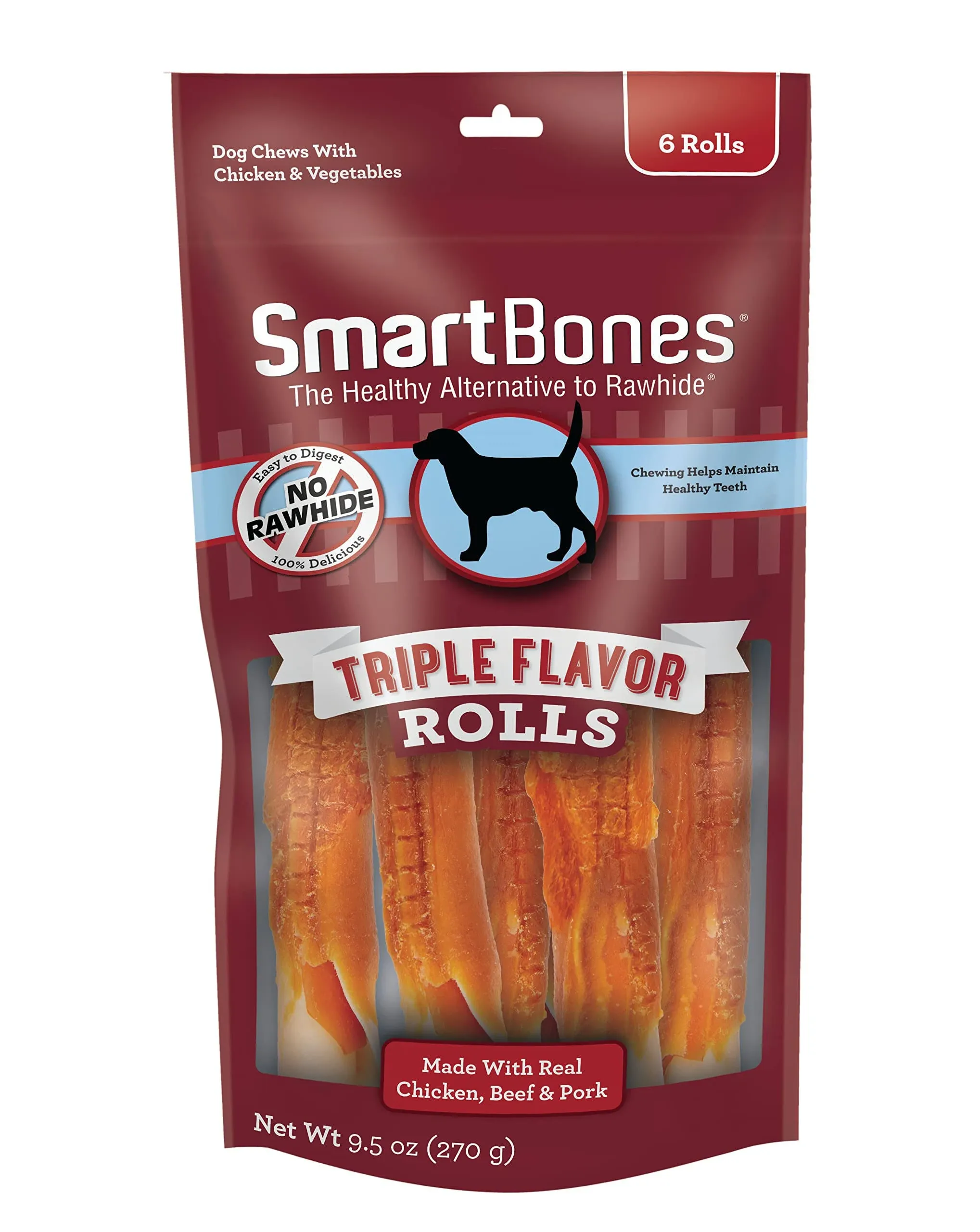 SmartBones Triple Flavor Rolls Dog Treats, 6 Count