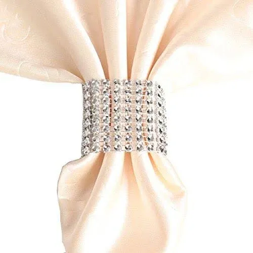 Yuengs 100 Pcs Napkin Rings Sparkly Adornment for Wedding/Shower/Party - Velcro Napkins Wrap (Silver)