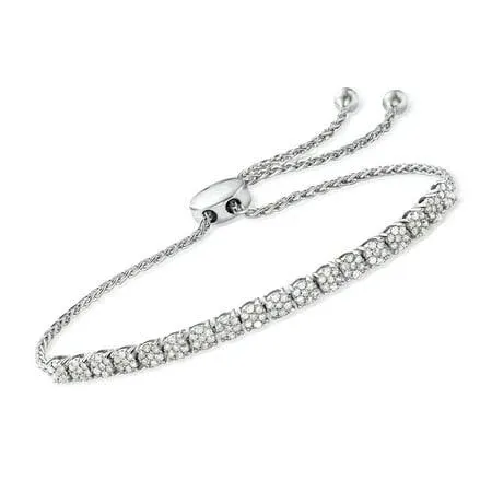 Diamond Cluster Bolo Bracelet In Sterling Silver