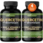 Quercetin with Vitamin C and Zinc - Quercetin 500mg - Quercetin with Bromelain - Zinc Quercetin - 240 Veggie Caps. Quercetin Supplements + Vitamin D3