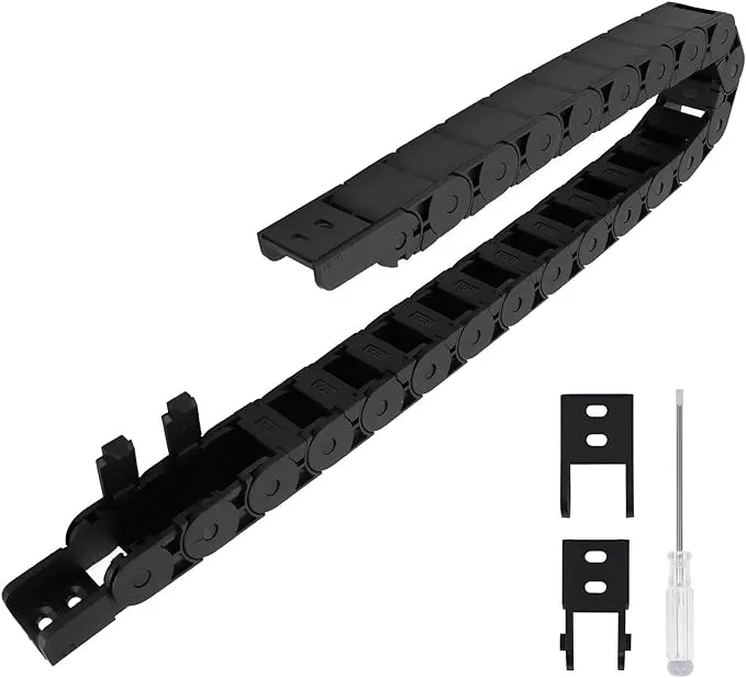 R28/38 15mm x 20mm(Inner H x Inner W) Black Plastic Cable Wire Carrier Drag Chain 1M Length for CNC, with End Connectors - Semi Enclosed Type (Inner side openable)