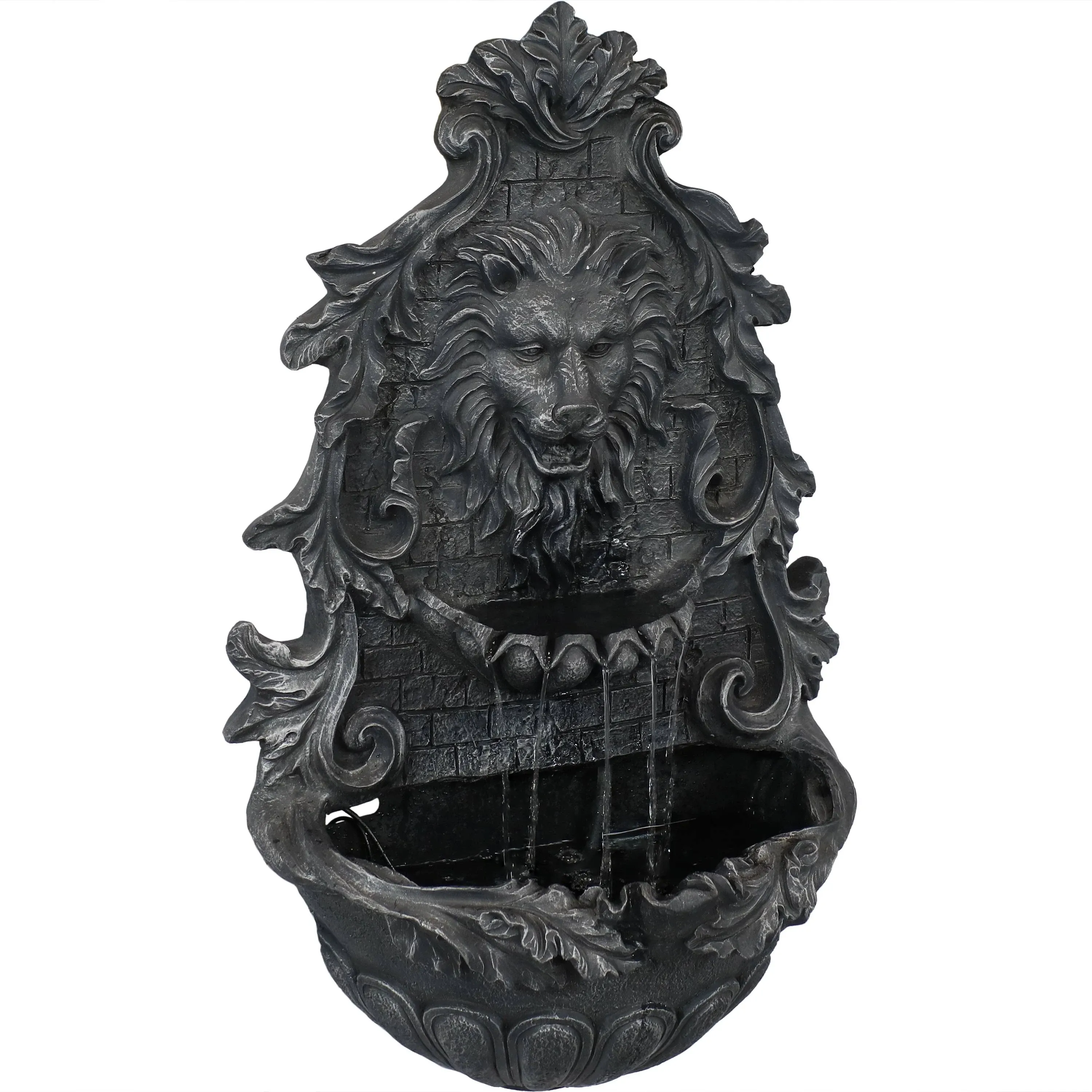 Sunnydaze Decor Stoic Courage Lion Head Solar Wall Fountain