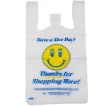 Choice 1/8 Small Size White "Happy Face" Medium-Duty Plastic T-Shirt Bag - 700/Case