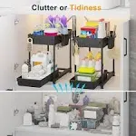 2 Pack under Sink Organizers and Storage, 2 Tier Sliding Bathroom Organizer,Mult