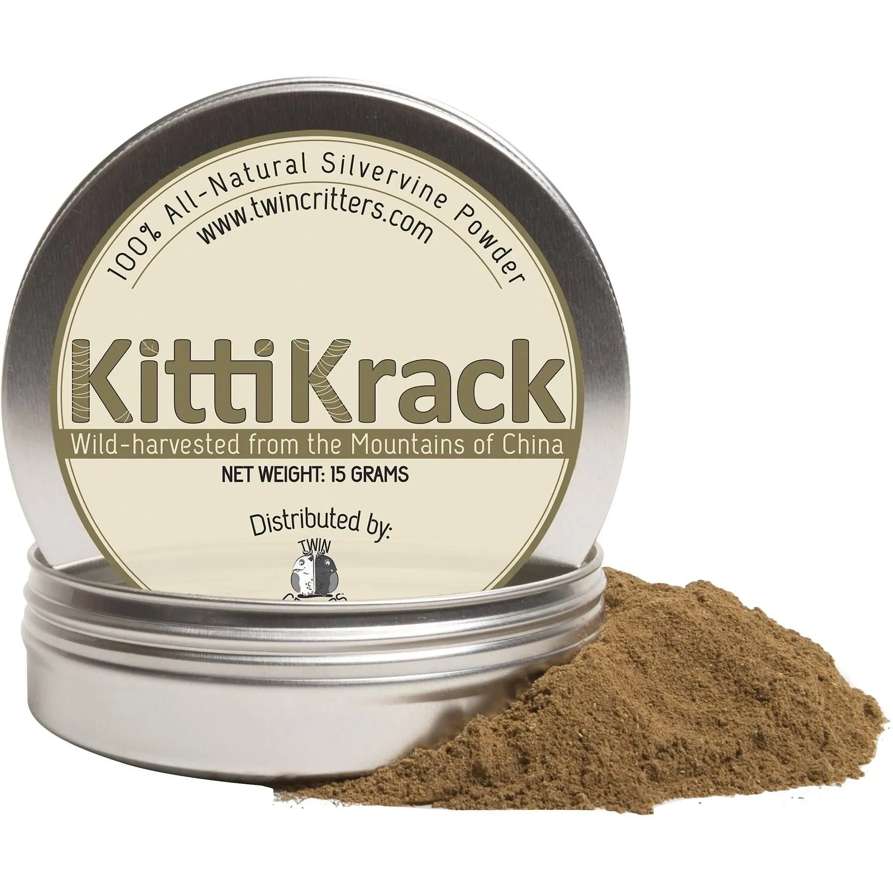 TWINCRITTERS KittiKrack Organic Silvervine Catnip Powder Substitute for Cats & Kittens | All-Natural Wild Harvested Silvervine Powder | 3 Individual 5-Gram KittiKrack Powder Packs | 15g