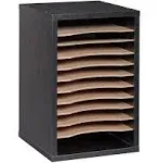 AdirOffice Classroom Mailbox - 11 Compartment Wooden Mail Organizer, Construction Paper Storage, Vertical Desktop Sorter with Slots, Mailboxes With Removable Shelves (11 Slot, Black)