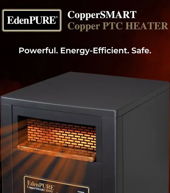 EdenPURE CopperSMART Electric Space Heater - ETL Listed, 1000 to 1500 Watt Portable Heater for Large and Small Rooms - Energy Efficient, Infrared, Lifetime Filter