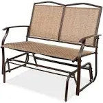 2 Seater Mesh Patio Loveseat Swing Glider Rocker with Armrests in Brown