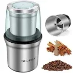 Secura Coffee Grinder Electric, 2.5oz/75g Large Capacity Spice Grinder Electric, Coffee Bean Grinder with 1 Stainless Steel Blades Removable Bowl