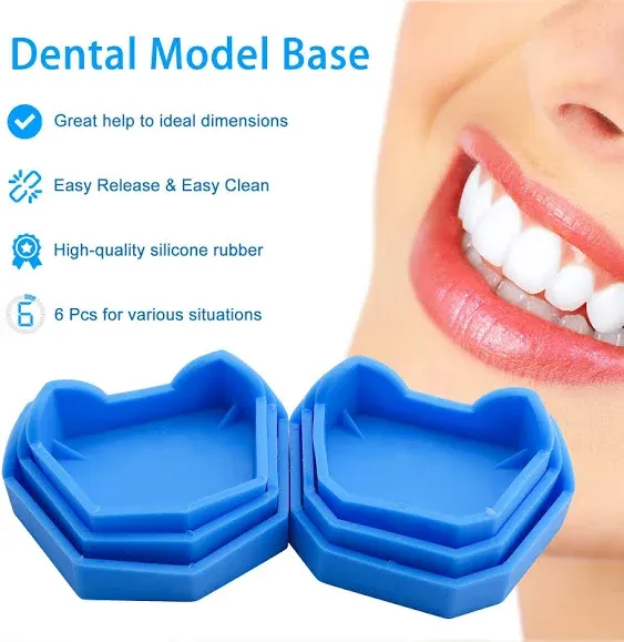 6 Pcs Dental Base Former Kit Dental Lab Model Base Set Plaster Mold Base Former Color Blue (Set)