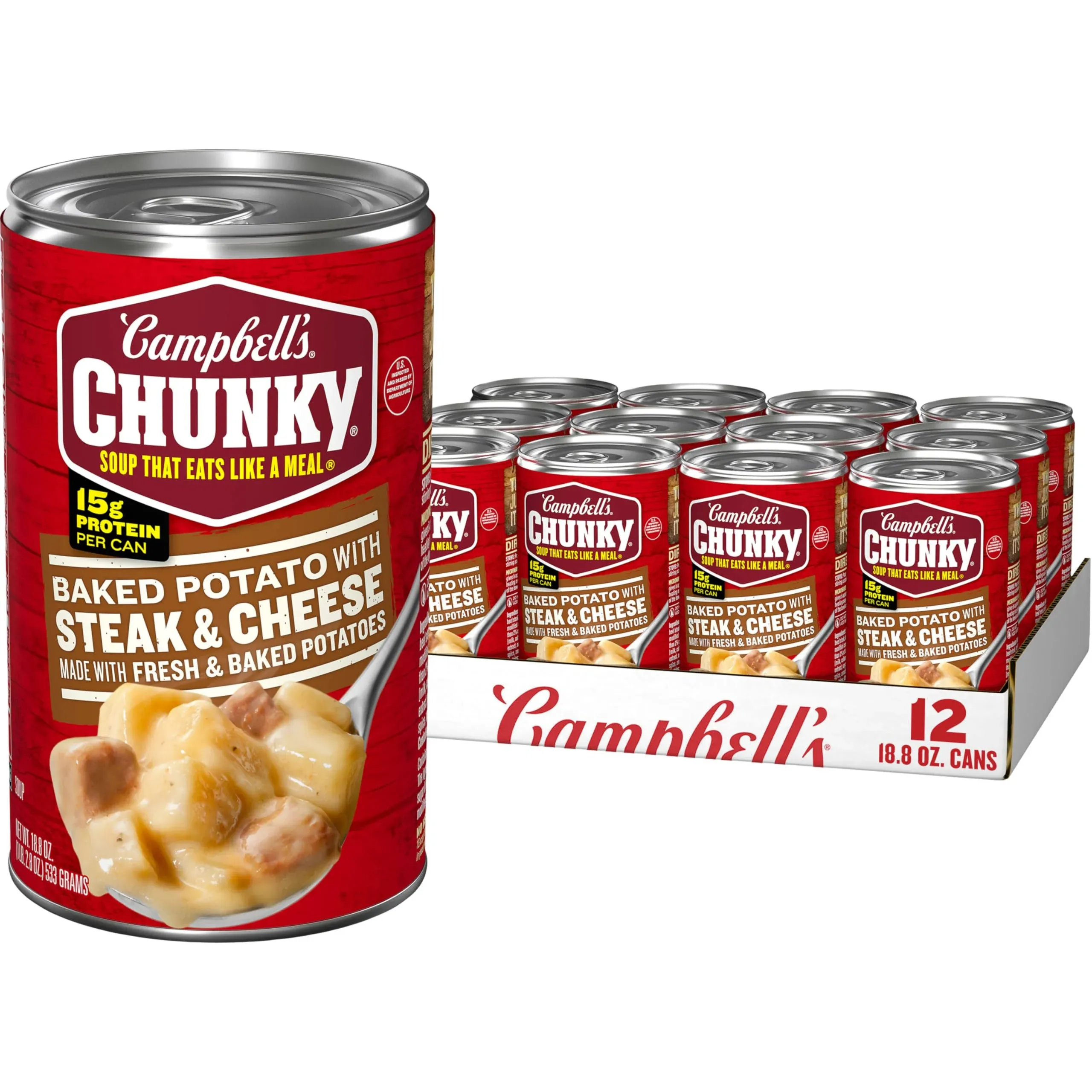 Campbell's Chunky Soup, Baked Potato with Steak and Cheese Soup, 18.8 oz Can (Case of 12)