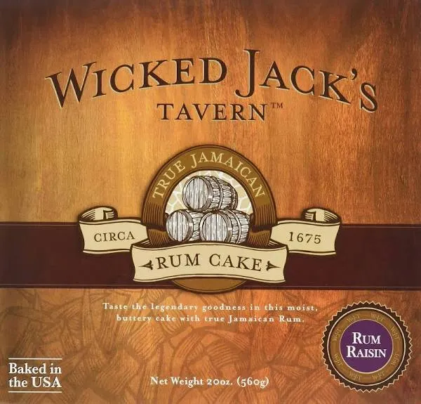 True Jamaican Rum Cake by Wicked Jack's Tavern | 20oz Rum Raisin Cake for Birthday Gifts, Thank You Gifts, or Gourmet Gift Baskets | Cakes For Delivery | Liquor & Spirits Bakery & Dessert Gifts